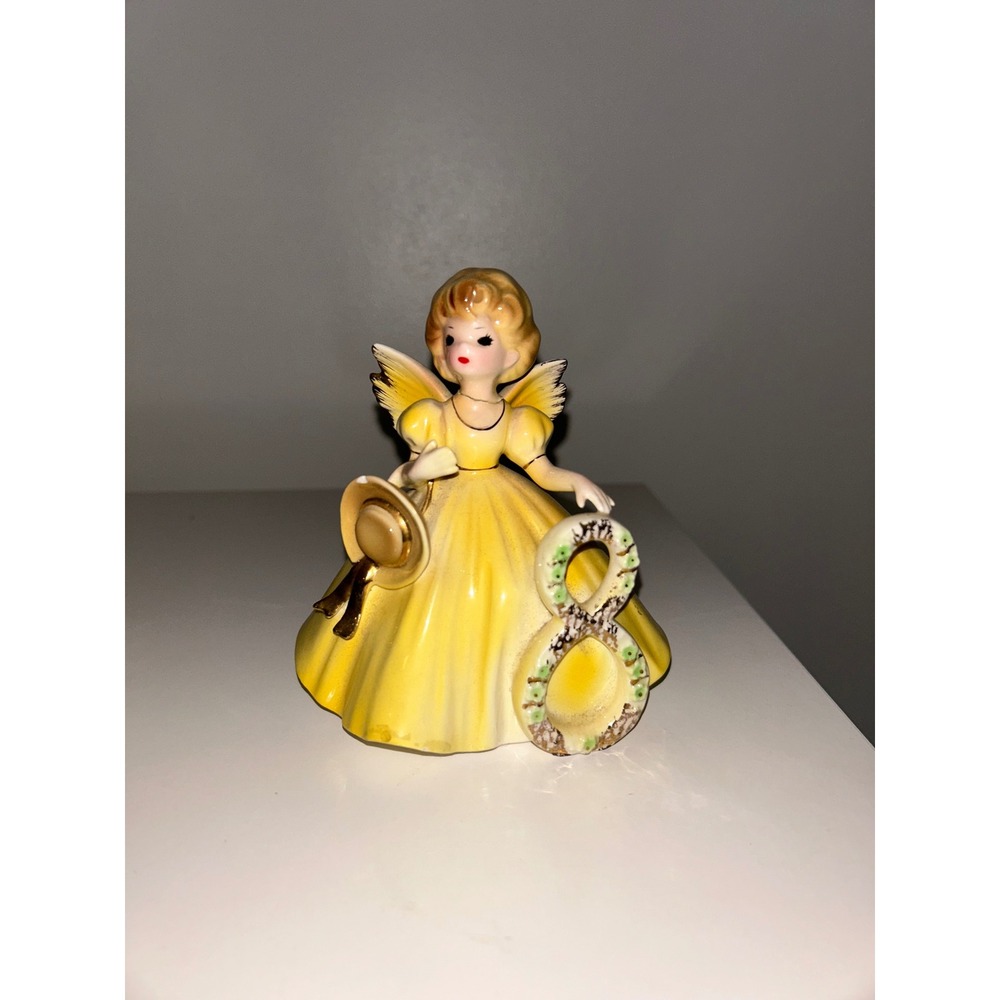 Josef Originals 8th Birthday Angel Figurine Yellow Dress Japan Vintage